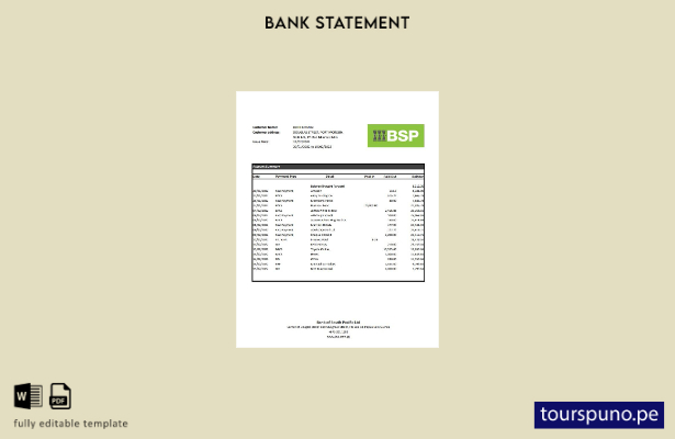 listo para imprimir plantilla de Excel de extracto bancario BSP de Papua Nueva G